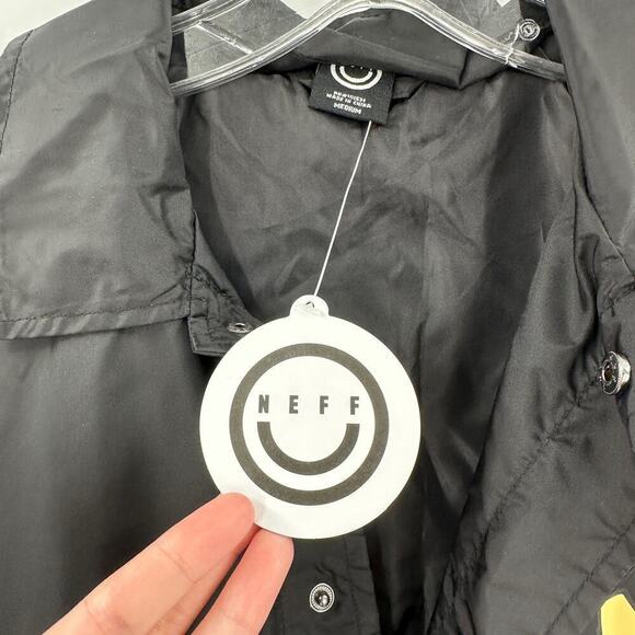 NWT Neff Black Snap Front Collared Lined Graphic Windbreaker Jacket Size Medium - Picture 3 of 11